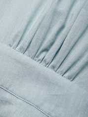 Light Blue Bow Lyocell Linen Wrap V Neck Sleeveless A-Line Maxi Dress