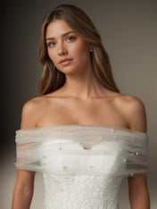 White Mermaid Sequins Stretch Crepe Wedding Dress