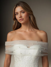 White Mermaid Sequins Stretch Crepe Wedding Dress