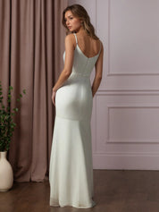 White Mermaid Beaded Chiffon Wedding Dress