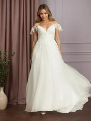 White A-Line V-Neck Sleeveless Sequins Tulle Wedding Dress