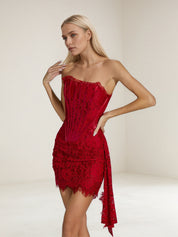 Red Lace Off Shoulder Mini Dress