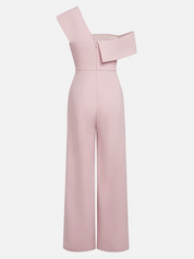 Women Pink Asymmetric Asymmetrical Short Sleeve Dressy Jumpsuit