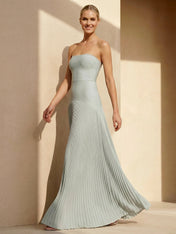 Strapless Maxi Dresses with Pleat A Line Backless Formal Dress for Women