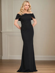 Trumpet/Mermaid Off the Shoulder Floor Length Stretch Crepe Mother Of the Bride Dress