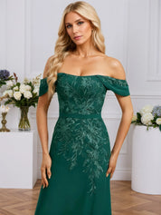 Sheath/Column Off the Shoulder Floor-Length Lace Chiffon Evening Dress With Sequins