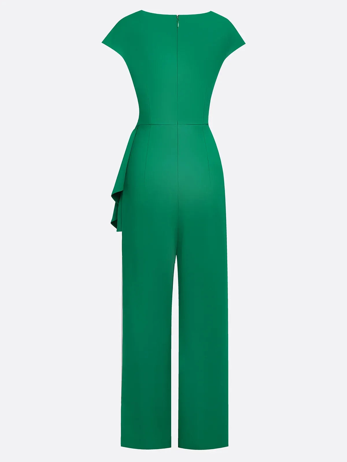 Women Green Ruched Cowl Neck Sleeveless Dressy Jumpsuit