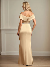 Trumpet/Mermaid Off the Shoulder Floor Length Satin Mother Of the Bride Dress With Ruffles