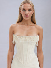 Vintage Cream Embellished Strapless Dress