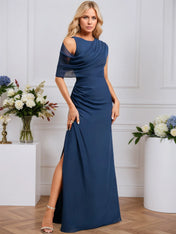 A-line Scoop Floor-Length Chiffon Evening Dress With Pleated
