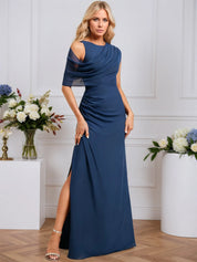 A-line Scoop Floor-Length Chiffon Evening Dress With Pleated