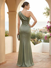 One Shoulder Mermaid Satin Evening Dresses for Women