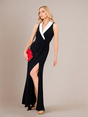 Black Deep V-Neck Ankle Length Chiffon Mother of The Bride Dresses With High Slit