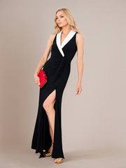 Black Deep V-Neck Ankle Length Chiffon Mother of The Bride Dresses With High Slit