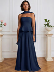 A-Line Off The Shoulder Sleeveless Pleated Chiffon Dress With Cascading Ruffles