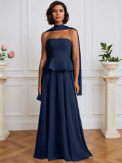A-Line Off The Shoulder Sleeveless Pleated Chiffon Dress With Cascading Ruffles
