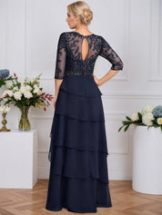 A-line Scoop Illusion Floor-Length Chiffon Mother of the Bride Dress With Sequins Beading