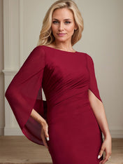 Trumpet/Mermaid Boat Neck Floor-Length Chiffon Mother of the Bride Dress With Pleated