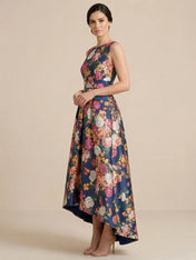 High Low Print Flower Satin A Line Mother of the Bride Dresses