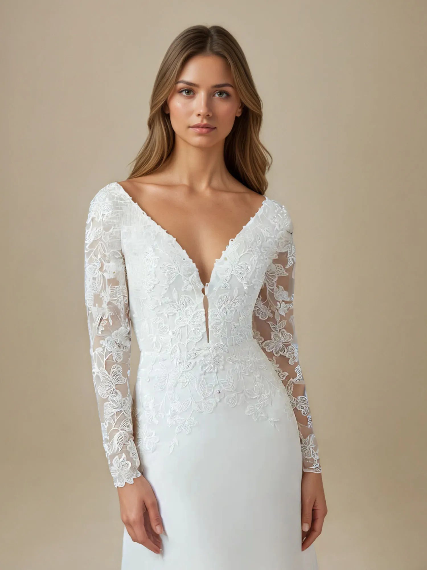 White A-Line V-Neck Sequins Chiffon Wedding Dress