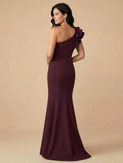One Shoulder 3D Flower Satin Mermaid Mother of the Bride Dress