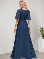 A-line V-Neck Floor-Length Lace Chiffon Mother of the Bride Dress With Sequins