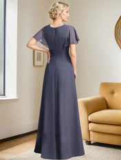 A-line Scoop Floor-Length Chiffon Mother of the Bride Dress With Pleated Beading