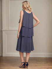 A-line Scoop Knee-Length Chiffon Mother of the Bride Dress With Beading