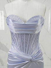 Light Blue Strapless Corset Bodice Mini Homecoming Dress with Ruched Skirt