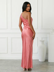 Navy Blue One Shoulder Mermaid Maxi Dress with Slit