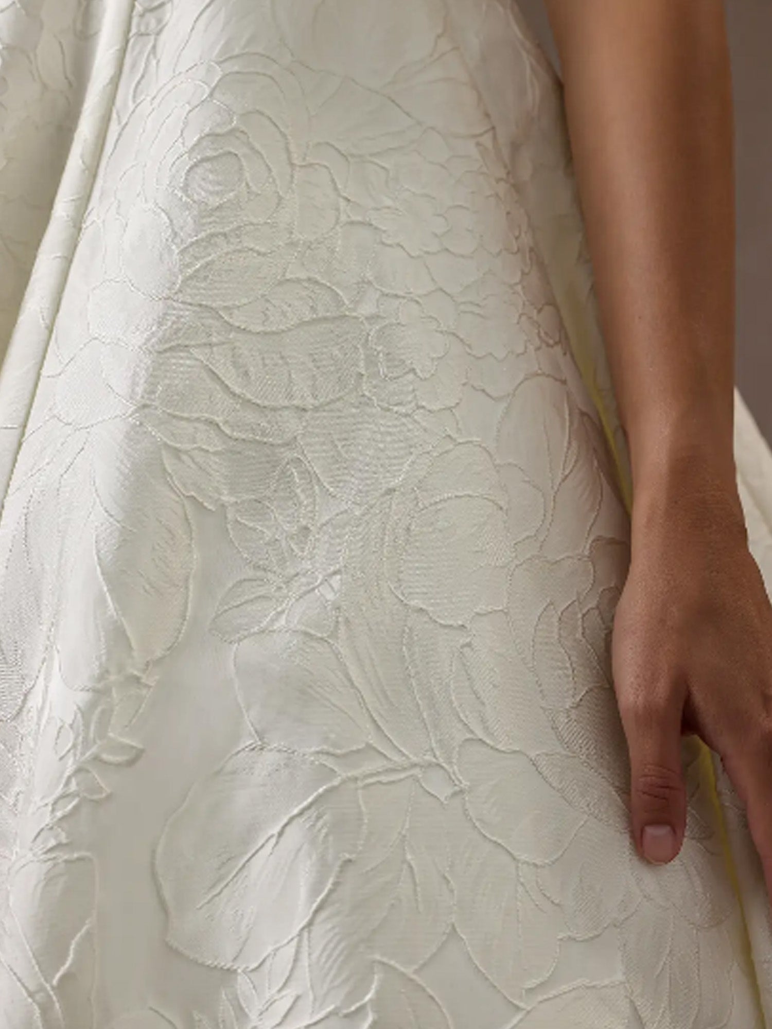 White V-Neck Ball-Gown with Pockets Floral Jacquard Wedding Dress