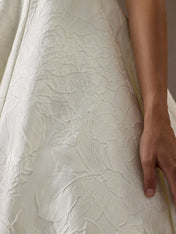 White V-Neck Ball-Gown with Pockets Floral Jacquard Wedding Dress