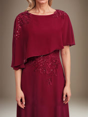 A-line Scoop Floor-Length Chiffon Lace Mother of the Bride Dress With Sequins Beading
