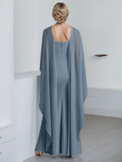 Sheath Scoop Floor-Length Chiffon Mother of the Bride Dress With Cascading Ruffles