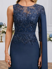 A-line Scoop Neck Floor-Length Chiffon Evening Dress With Sequins Appliques