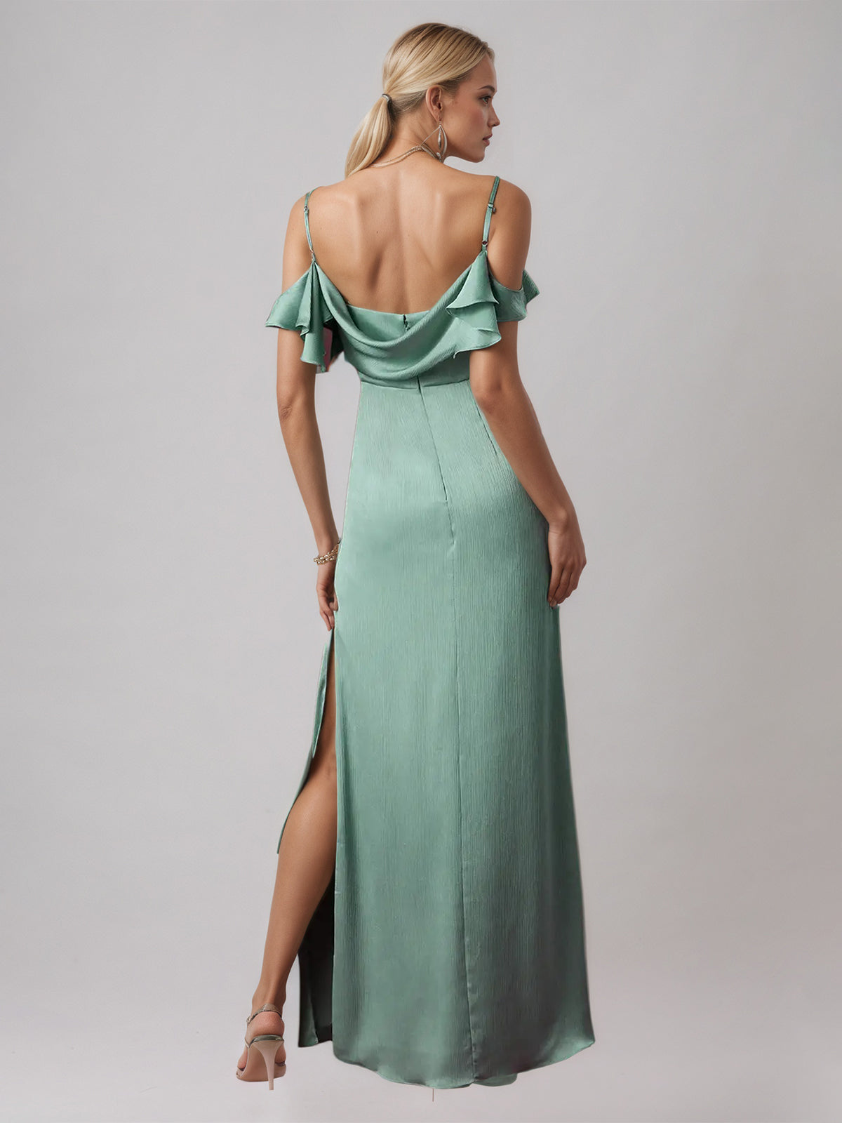 Ice Blue Sheath/Column Satin Spaghetti Straps Sleeveless Floor Length Dress