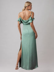 Ice Blue Sheath/Column Satin Spaghetti Straps Sleeveless Floor Length Dress