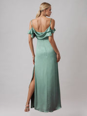 Ice Blue Sheath/Column Satin Spaghetti Straps Sleeveless Floor Length Dress