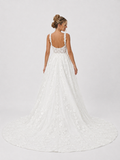 Elegant Square Neckline 3D Floral Applique Mermaid Wedding Dress with Detachable Overskirt and Chapel Train