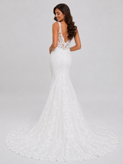 Elegant Deep V-Neck Plunging Lace Applique Mermaid Wedding Dress with Chapel Train
