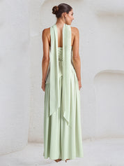Elegant Mint Green Strapless Pleated Maxi Dress With Slit