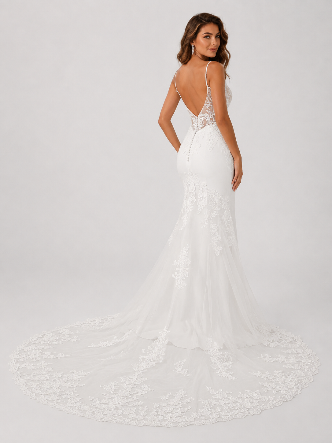 Elegant Illusion Lace Bodice Mermaid Wedding Dress with Chapel Train