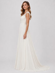 Elegant Lace Bodice Chiffon A-Line Wedding Dress with Cowl Back and Sweep Train