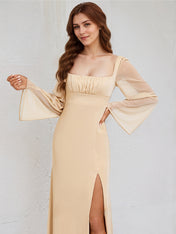 A Line Square Floor Length Chiffon Bridesmaid Dress