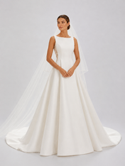 Elegant Lace Panel Satin A-Line Wedding Dress with Chapel Train