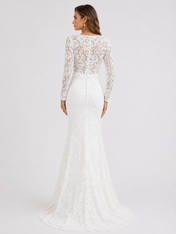 Elegant Long Sleeve V-Neck Illusion Lace Mermaid Wedding Dress with Chapel Train