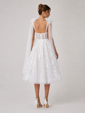 Elegant Sweetheart Lace Applique A-Line Midi Wedding Dress with Detachable Bow Straps