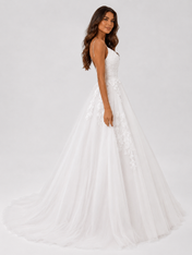 Elegant Spaghetti Strap Lace Appliqué A-Line Wedding Dress with Sweep Train
