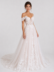 Elegant Floral Applique Tulle A-Line Wedding Dress with Sweep Train
