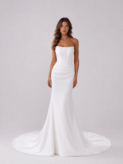 Elegant Strapless Corset Satin Mermaid Wedding Dress with Chapel Train